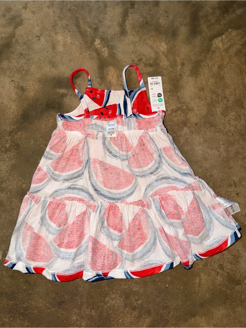Carter’s Girls Watermelon Print Tiered Sundress NWT Size 2T Summer - Picture 6 of 7